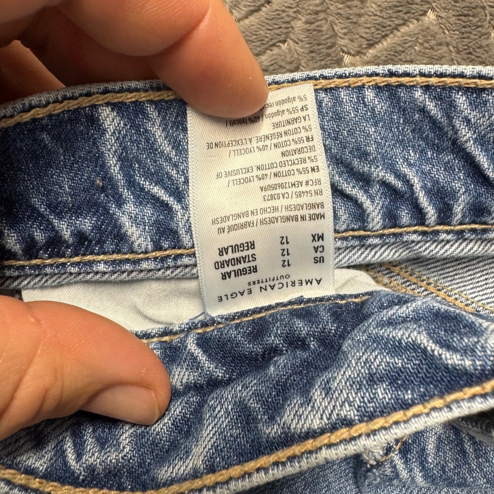 American Eagle Baggy Wide Leg Blue Jeans Size 12 Super High Rise (2106) - Picture 6 of 10